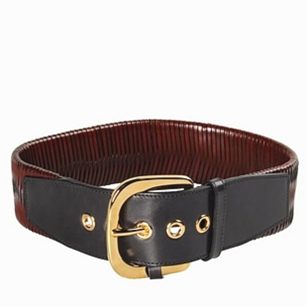 Balenciaga Woven Brown Black Leather Belt